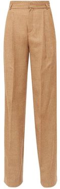 High-rise Checked Wool-twill Flared Trousers - Womens - Brown Multi