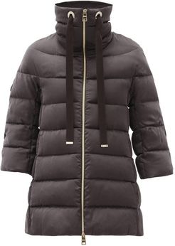 Cropped-sleeve Quilted Down Jacket - Womens - Dark Brown