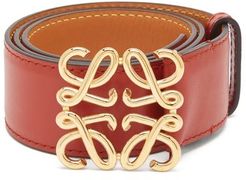 Anagram-buckle Leather Belt - Womens - Red