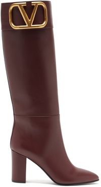 Supervee V-logo Knee-high Leather Boots - Womens - Burgundy