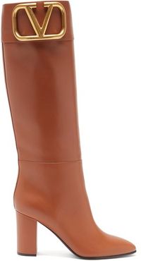 Supervee V-logo Knee-high Leather Boots - Womens - Tan