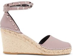 Rockstud-strap Leather Espadrille Wedges - Womens - Nude