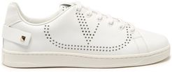 Perforated V-logo Leather Trainers - Womens - White