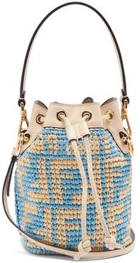 Mon Tresor Mini Ff-logo Raffia Bucket Bag - Womens - Light Blue