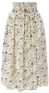 Neuva Ruched Floral-print Silk-canvas Skirt - Womens - Cream Multi