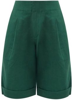 Enchanta Long Linen Cotton Shorts - Womens - Green