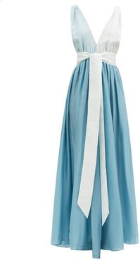 Adonis Plunging V-neck Silk-habotai Dress - Womens - Blue Multi