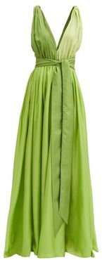 Adonis V-neck Silk-habotai Maxi Dress - Womens - Green Multi