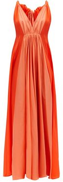 Inana Gathered Habotai-silk Maxi Dress - Womens - Orange Multi