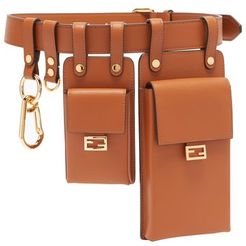 Multi-pouch Leather Utility Belt - Womens - Tan