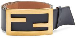 Ff-buckle Leather Belt - Womens - Navy
