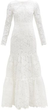 Tiered Floral-embroidered Tulle Gown - Womens - White