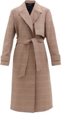 Chasa Belted Checked Wool-blend Coat - Womens - Brown Multi