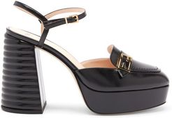 Promenade Cross-strap Leather Platform Sandals - Womens - Black