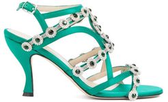 Crystal-embellished Satin Sandals - Womens - Green