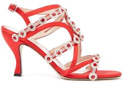 Crystal-embellished Satin Sandals - Womens - Red