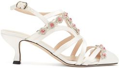 Crystal Daisy-cupchain Satin Sandals - Womens - White