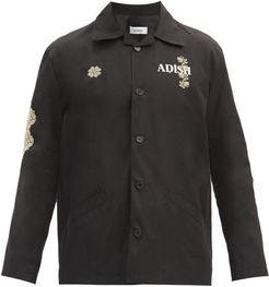 Logo-print Floral Cross-stitch Twill Jacket - Mens - Black