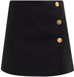 A-line Medusa-button Crepe Mini Skirt - Womens - Black