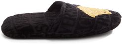 Medusa-embroidered Cotton-velvet Slippers - Mens - Black