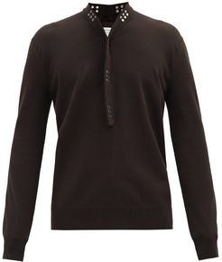 Studded Loop-collar Cotton-blend Jersey T-shirt - Mens - Brown