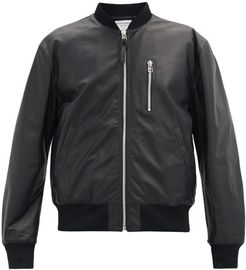 Zipped Matte-leather Bomber Jacket - Mens - Black