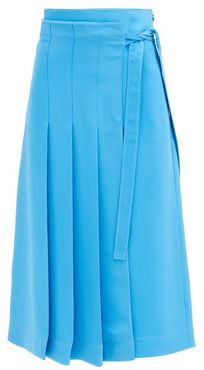 Knife-pleated Silk-cady Midi Skirt - Womens - Light Blue