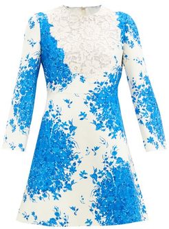 Delft-print Wool-blend Crepe Mini Dress - Womens - Blue White