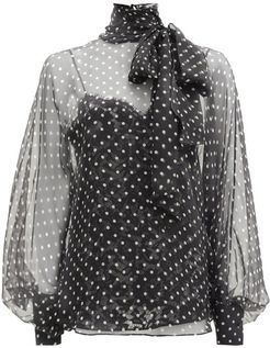 Pussy-bow Polka-dot Georgette Blouse - Womens - Black White