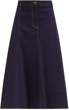 V-gold Plaque Denim Midi Skirt - Womens - Denim