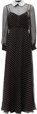 Lace-collar Polka-dot Chiffon Gown - Womens - Black White