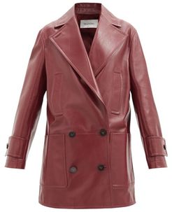 Double-breasted Leather Jacket - Womens - Burgundy