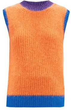 Logo-embroidered Ribbed Mohair-blend Tank Top - Womens - Orange Multi