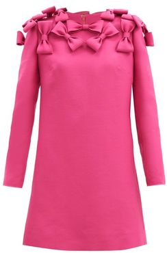 Bow-trim Wool-blend Cady Mini Dress - Womens - Pink