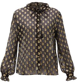 Breton Paisley Fil-coupé Silk-georgette Blouse - Womens - Black Gold