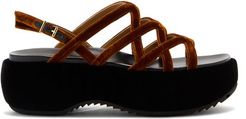 Velvet And Leather Flatform Sandals - Womens - Brown