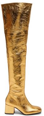 Zipped Metallic-leather Over-the-knee Boots - Womens - Gold