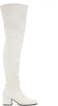 Zipped Suede Over-the-knee Boots - Womens - White