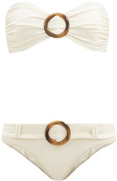 Ring-front Bandeau Cotton-blend Bikini - Womens - Cream