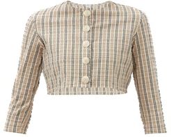 Striped Seersucker Cropped Cardigan - Womens - Beige Stripe