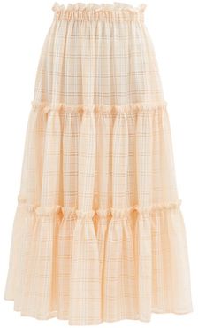 Ruffle-trimmed Tiered Cotton-blend Voile Skirt - Womens - Orange Stripe