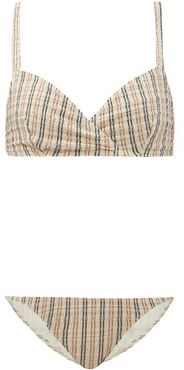 Yasmin Seersucker-stripe Bikini - Womens - Beige Stripe