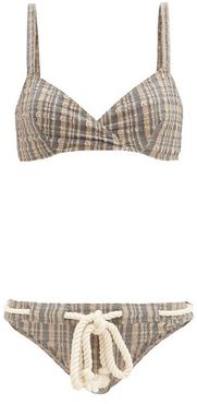 Yasmin Checked-seersucker Bikini - Womens - Brown Stripe