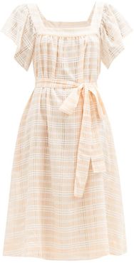 Muu Muu Square-neck Check Cotton-blend Dress - Womens - Orange Stripe