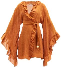 Anita Ruffled Linen-blend Cover Up - Womens - Orange