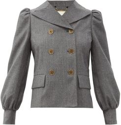 Double-breasted Puff-sleeve Brushed-wool Jacket - Womens - Dark Grey