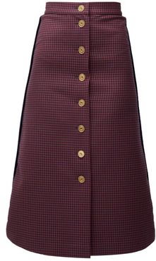 A-line Gingham Wool Midi Skirt - Womens - Red Multi