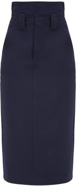 High-waist Wool-gabardine Pencil Skirt - Womens - Blue