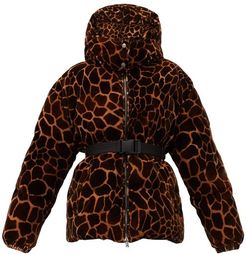 Kundogi Animal-print Quilted Down Hooded Jacket - Womens - Brown Multi