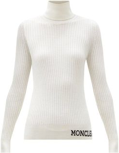 Intarsia-logo Roll-neck Ribbed-wool Sweater - Womens - Ivory